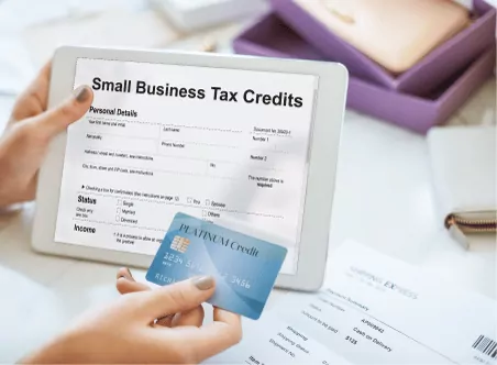 Small Business Tax Credits form on a tablet